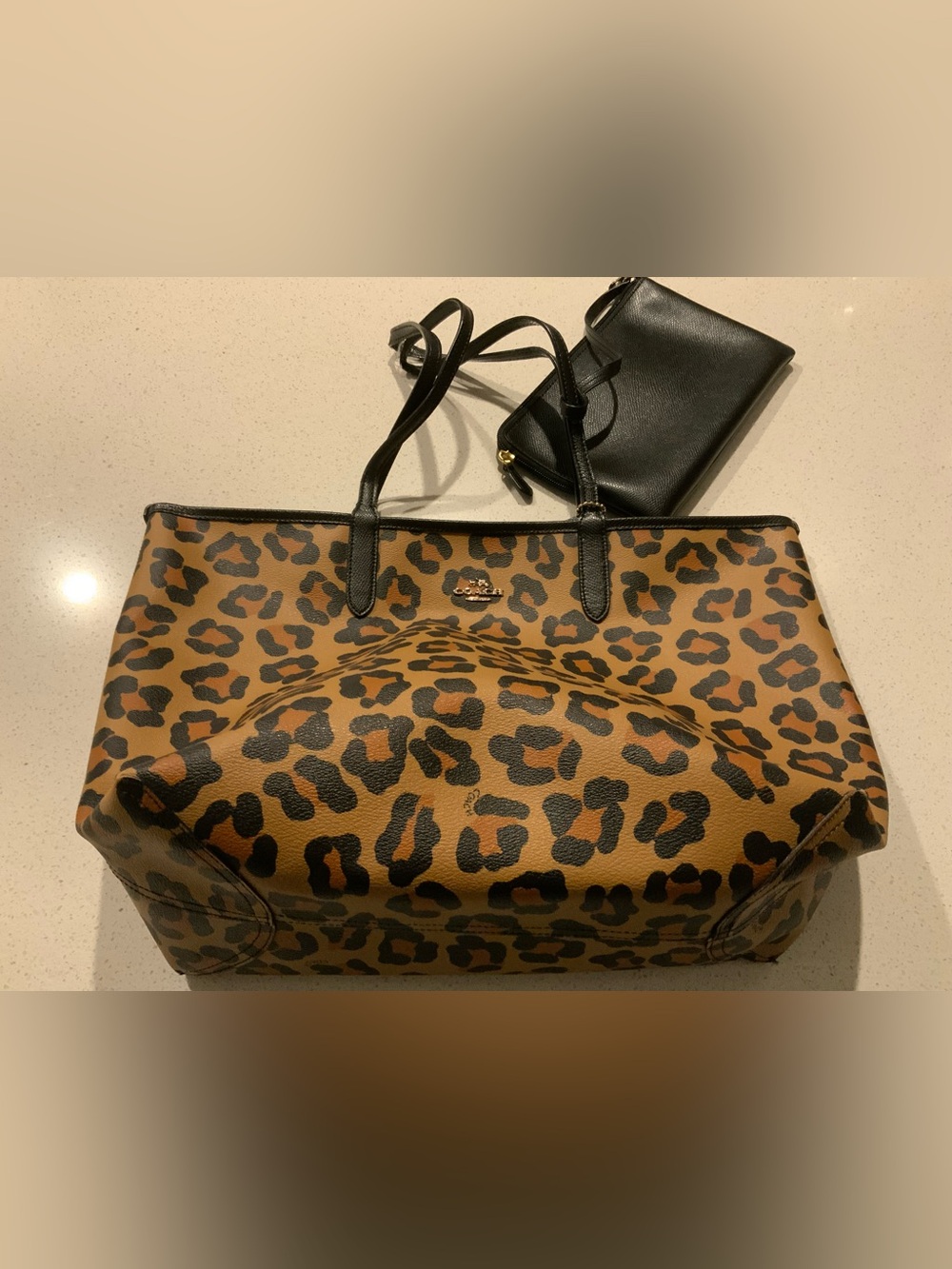 Coach Leopard-Print Tote with Black Straps